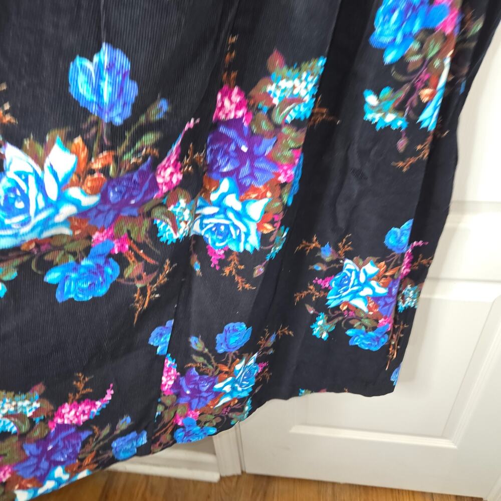 Gibran Corduroy Black Floral Maxi Dress Sleeveless Large 48" L x 42" W Vintage - Picture 8 of 9